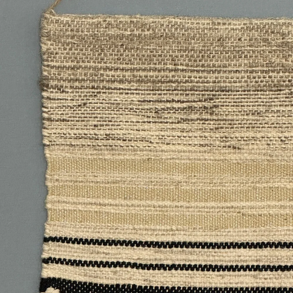 Threshold Woven Geometric Wall Hanging Tassel Trim Beige Black Boho Decor 18x25